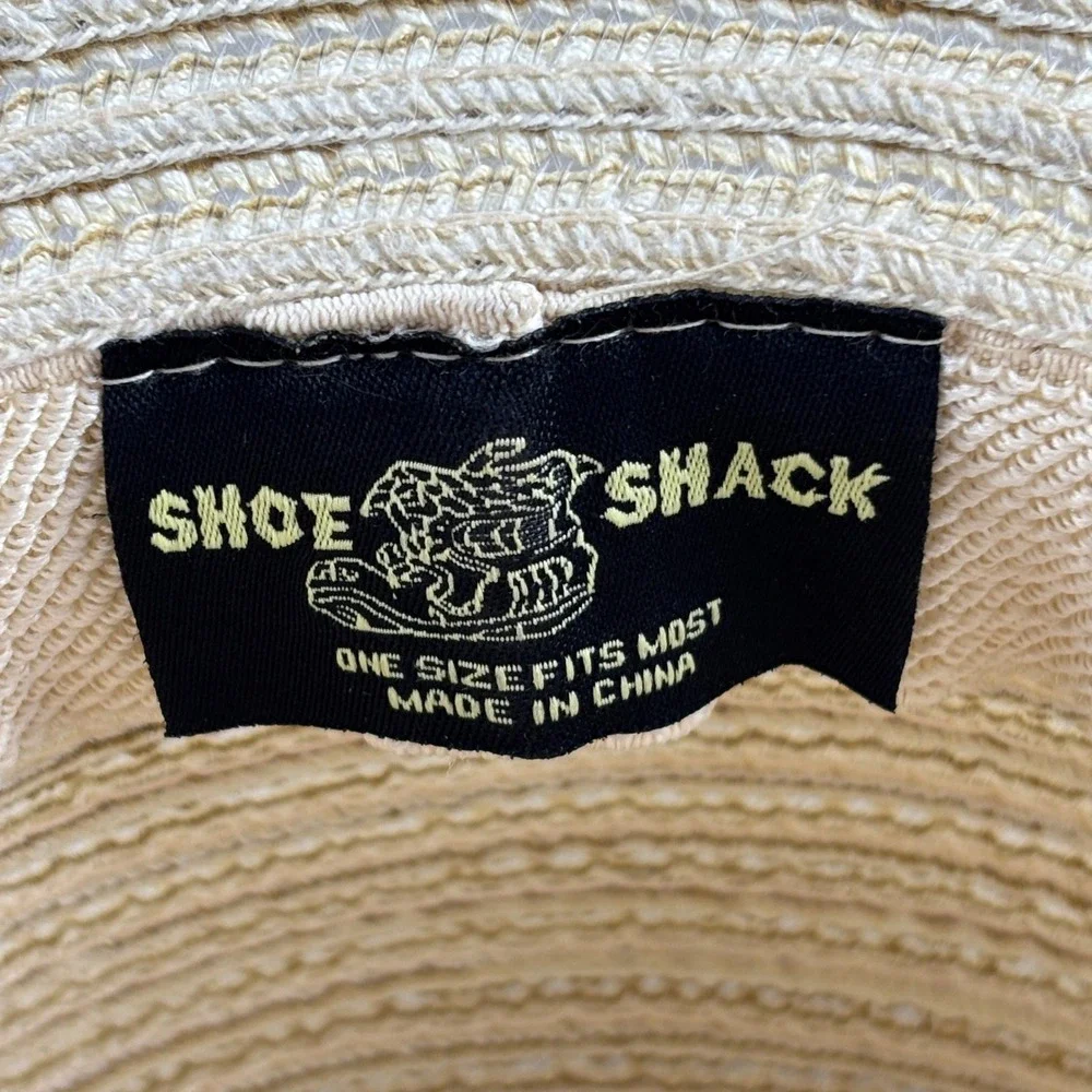 Shoe Shack Sun Hat Womens OS Beige Wide Brim Woven Straw Chin Strap Beach Summer